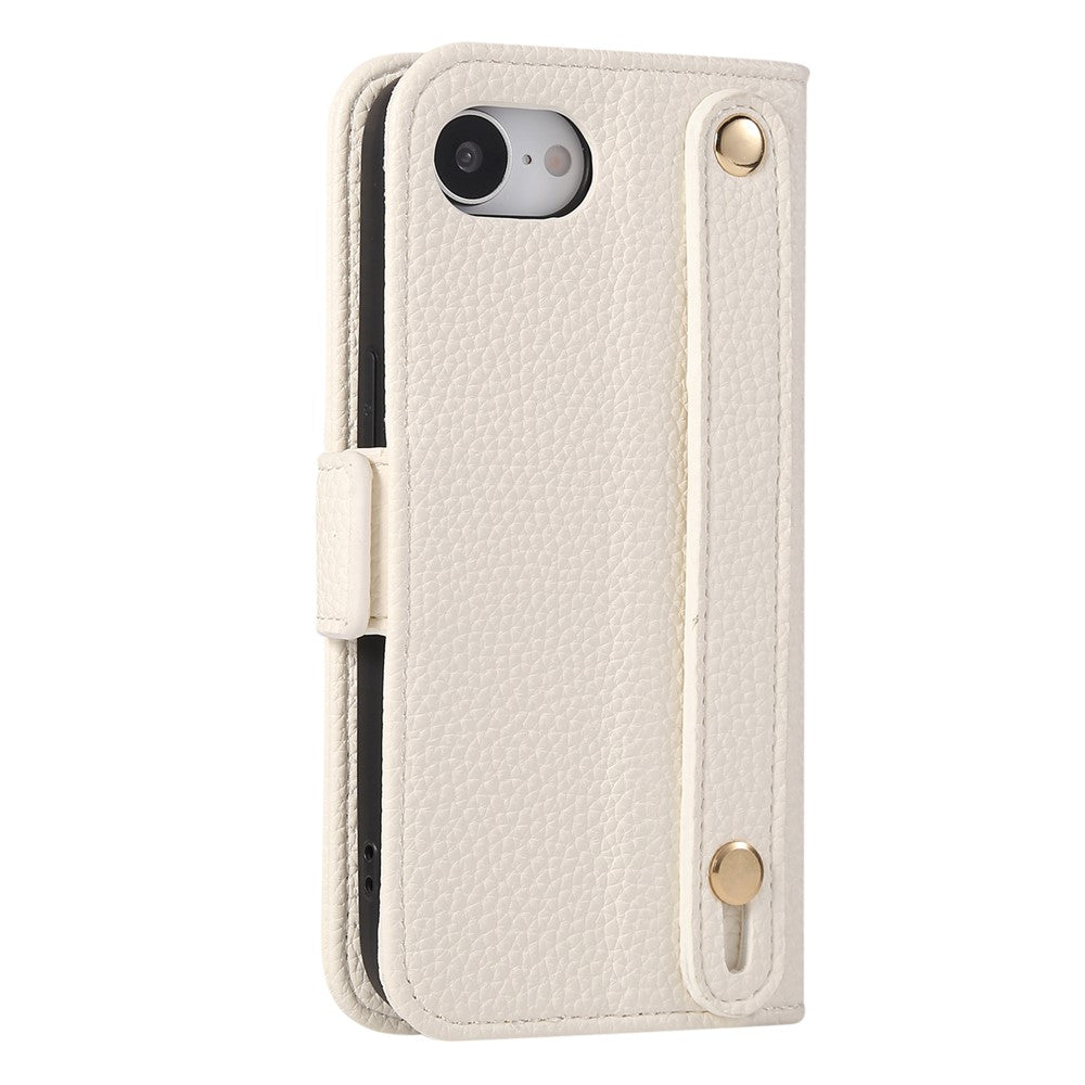 For iPhone 17e / 16e Wallet Case RFID Blocking Litchi Texture Flip Leather Cover with Wrist Strap and Crossbody Strap