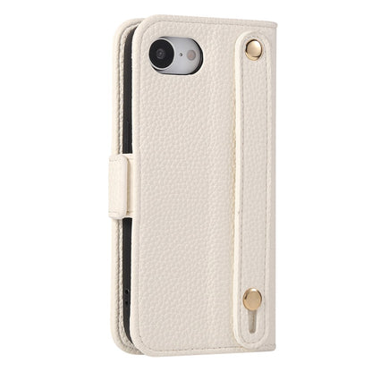 For iPhone 17e / 16e Wallet Case RFID Blocking Litchi Texture Flip Leather Cover with Wrist Strap and Crossbody Strap