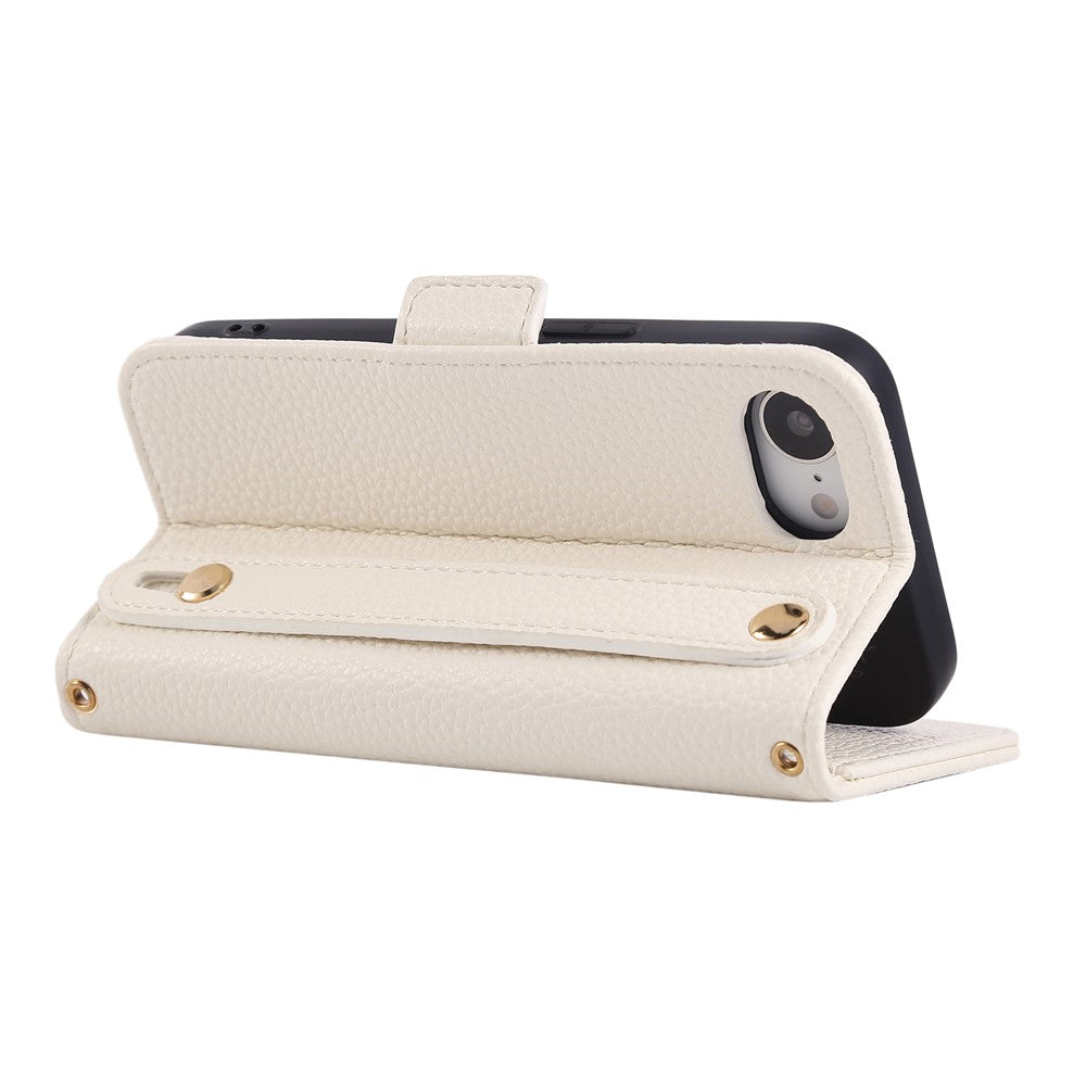 For iPhone 17e / 16e Wallet Case RFID Blocking Litchi Texture Flip Leather Cover with Wrist Strap and Crossbody Strap