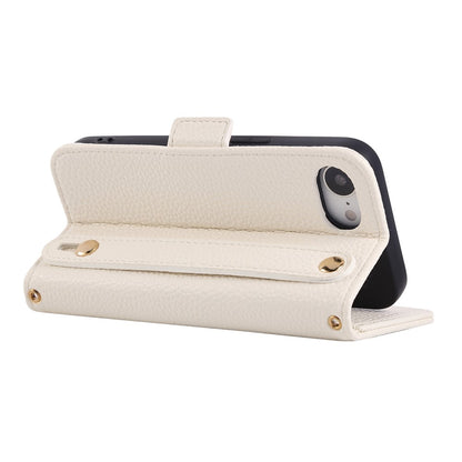 For iPhone 17e / 16e Wallet Case RFID Blocking Litchi Texture Flip Leather Cover with Wrist Strap and Crossbody Strap