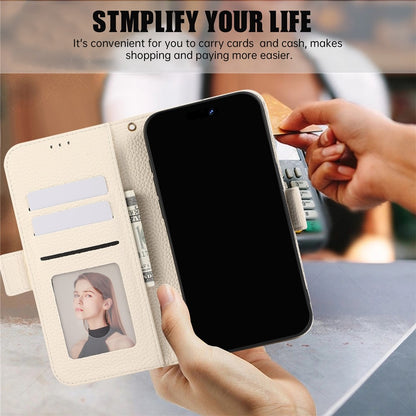 For iPhone 17e / 16e Wallet Case RFID Blocking Litchi Texture Flip Leather Cover with Wrist Strap and Crossbody Strap