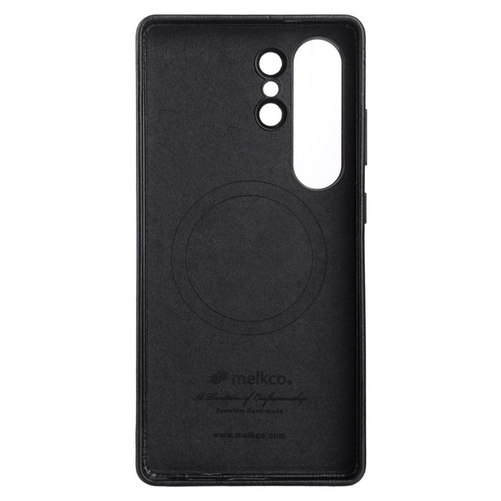 MELKCO For Samsung	Galaxy S25 Ultra Magnetic Case Full Wrapped Waxy Genuine Cow Leather PC Back Cover