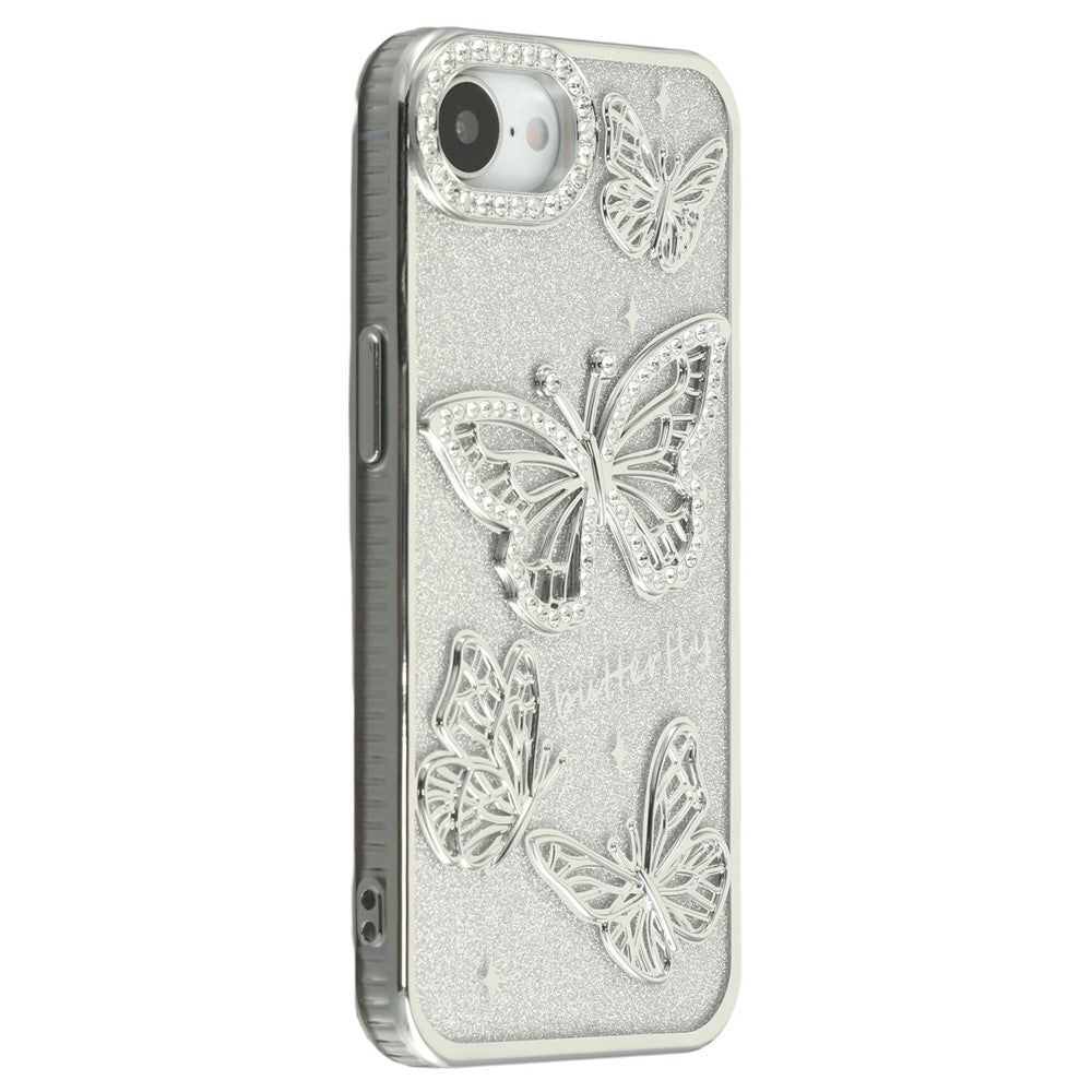 For iPhone 17e / 16e Case Rhinestones Decor 3D Butterfly TPU Phone Cover with Glitter Paper