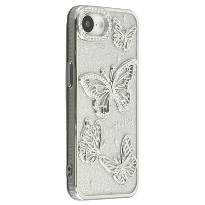 For iPhone 17e / 16e Case Rhinestones Decor 3D Butterfly TPU Phone Cover with Glitter Paper