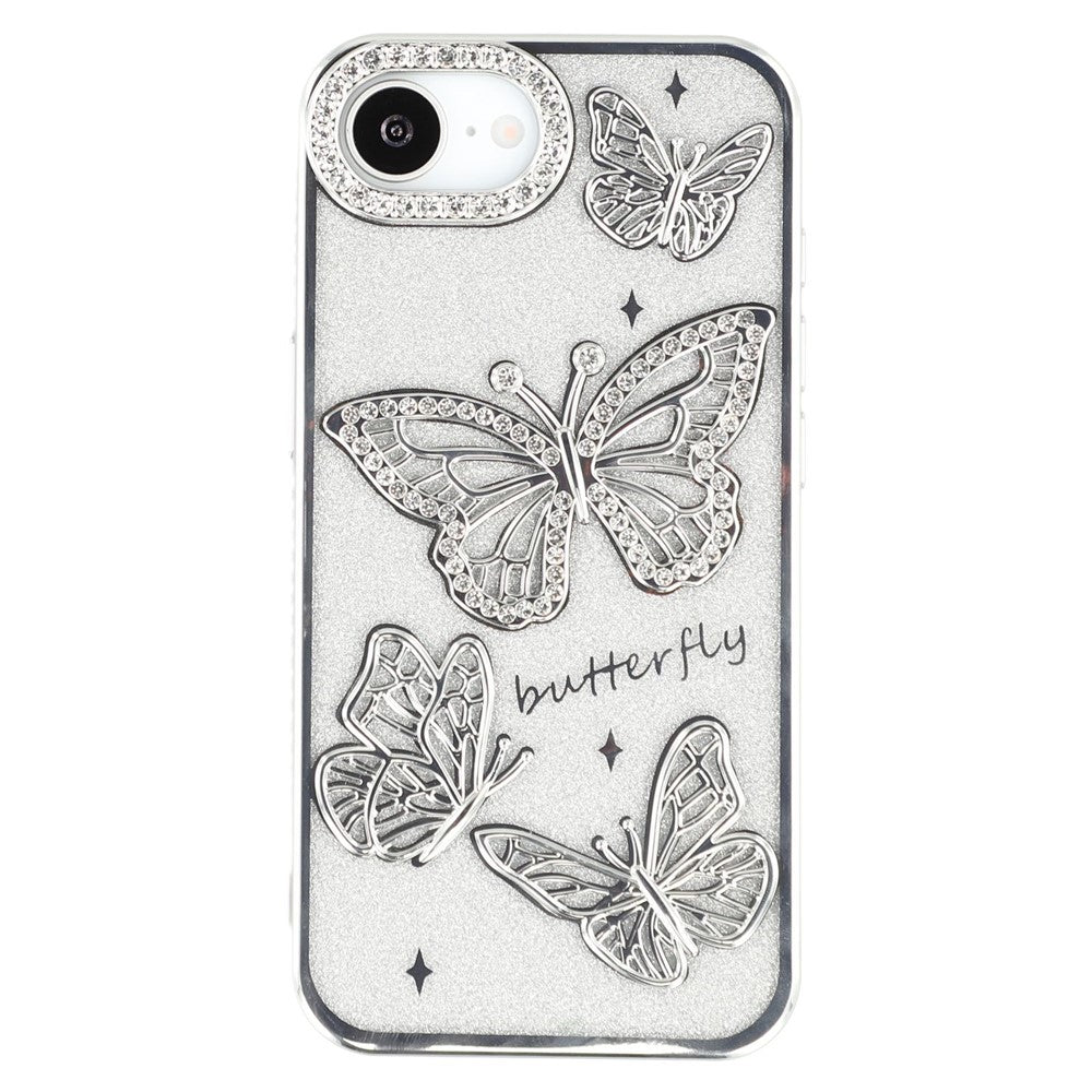 For iPhone 17e / 16e Case Rhinestones Decor 3D Butterfly TPU Phone Cover with Glitter Paper