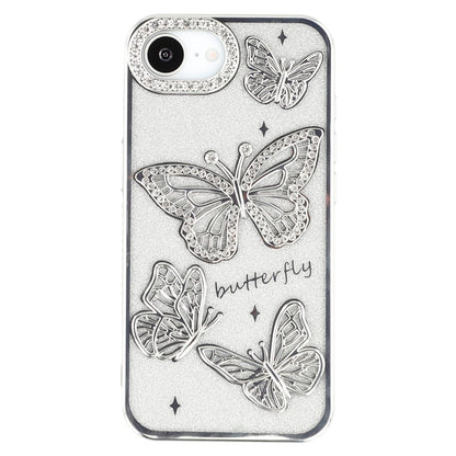 For iPhone 17e / 16e Case Rhinestones Decor 3D Butterfly TPU Phone Cover with Glitter Paper