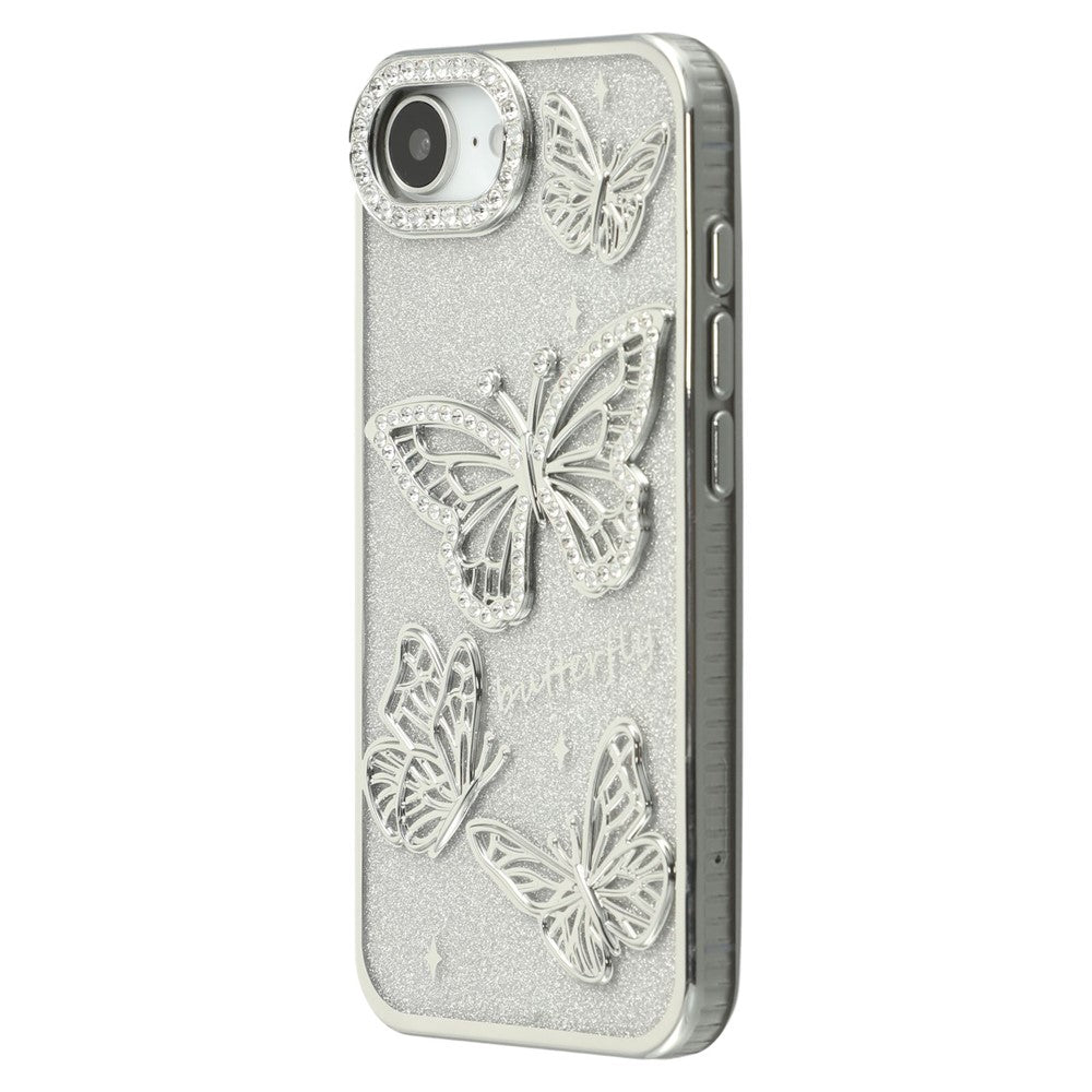For iPhone 17e / 16e Case Rhinestones Decor 3D Butterfly TPU Phone Cover with Glitter Paper