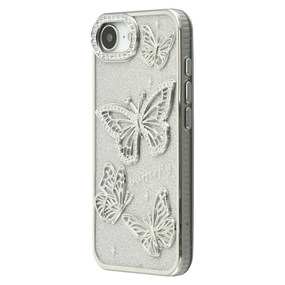 For iPhone 17e / 16e Case Rhinestones Decor 3D Butterfly TPU Phone Cover with Glitter Paper