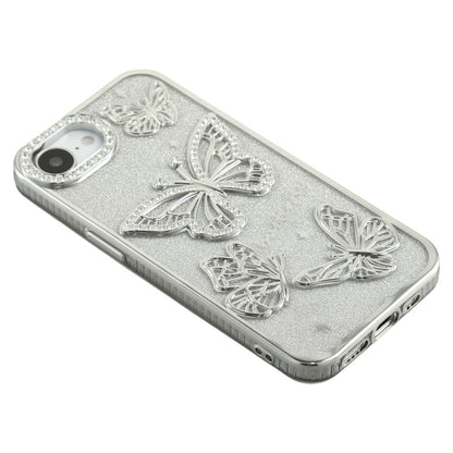 For iPhone 17e / 16e Case Rhinestones Decor 3D Butterfly TPU Phone Cover with Glitter Paper