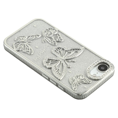 For iPhone 17e / 16e Case Rhinestones Decor 3D Butterfly TPU Phone Cover with Glitter Paper