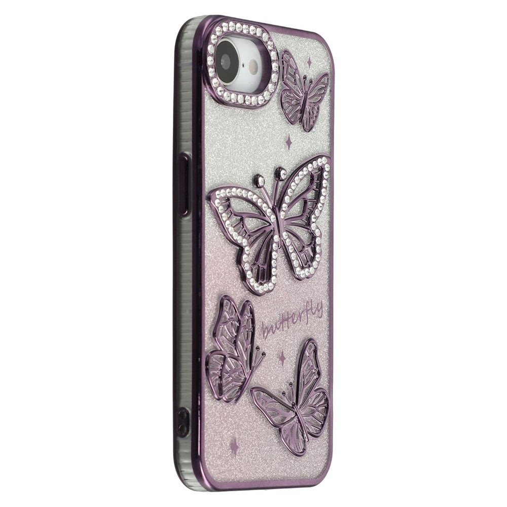 For iPhone 17e / 16e Case Rhinestones Decor 3D Butterfly TPU Phone Cover with Glitter Paper