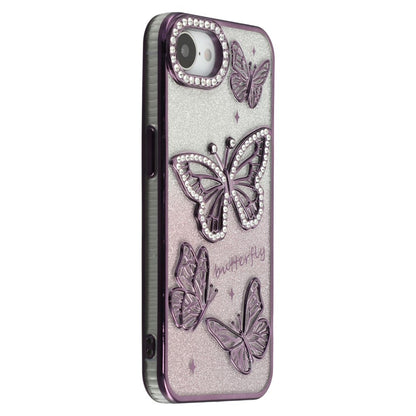 For iPhone 17e / 16e Case Rhinestones Decor 3D Butterfly TPU Phone Cover with Glitter Paper