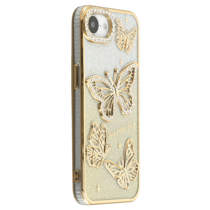 For iPhone 17e / 16e Case Rhinestones Decor 3D Butterfly TPU Phone Cover with Glitter Paper