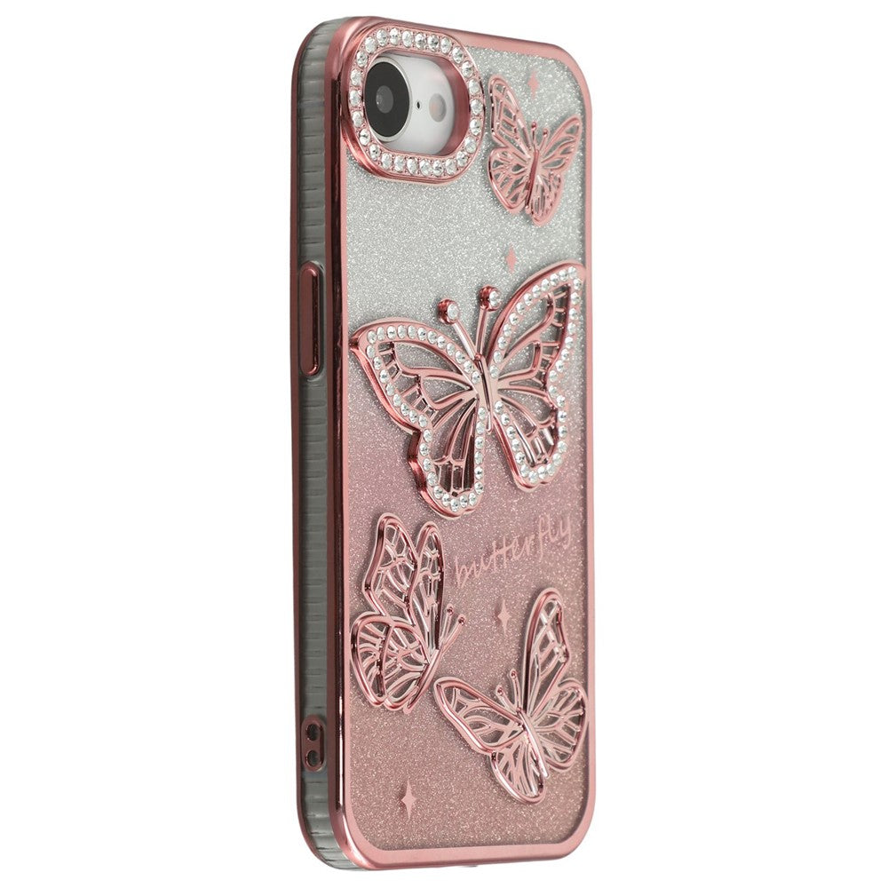 For iPhone 17e / 16e Case Rhinestones Decor 3D Butterfly TPU Phone Cover with Glitter Paper