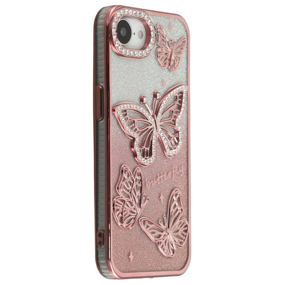 For iPhone 17e / 16e Case Rhinestones Decor 3D Butterfly TPU Phone Cover with Glitter Paper