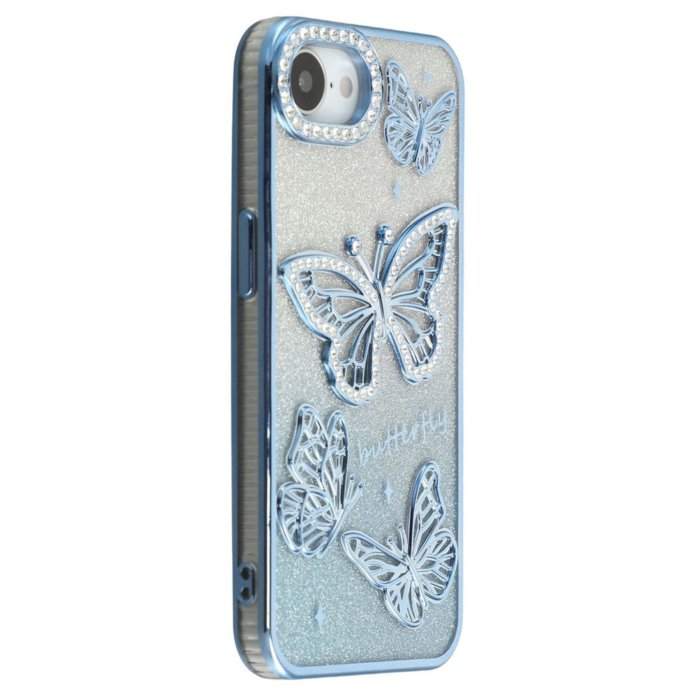 For iPhone 17e / 16e Case Rhinestones Decor 3D Butterfly TPU Phone Cover with Glitter Paper