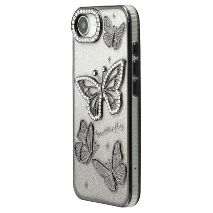 For iPhone 17e / 16e Case Rhinestones Decor 3D Butterfly TPU Phone Cover with Glitter Paper