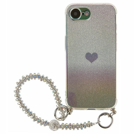 For iPhone 17e / 16e Case Heart Glitter Gradient TPU Phone Back Cover with Rhinestones Strap