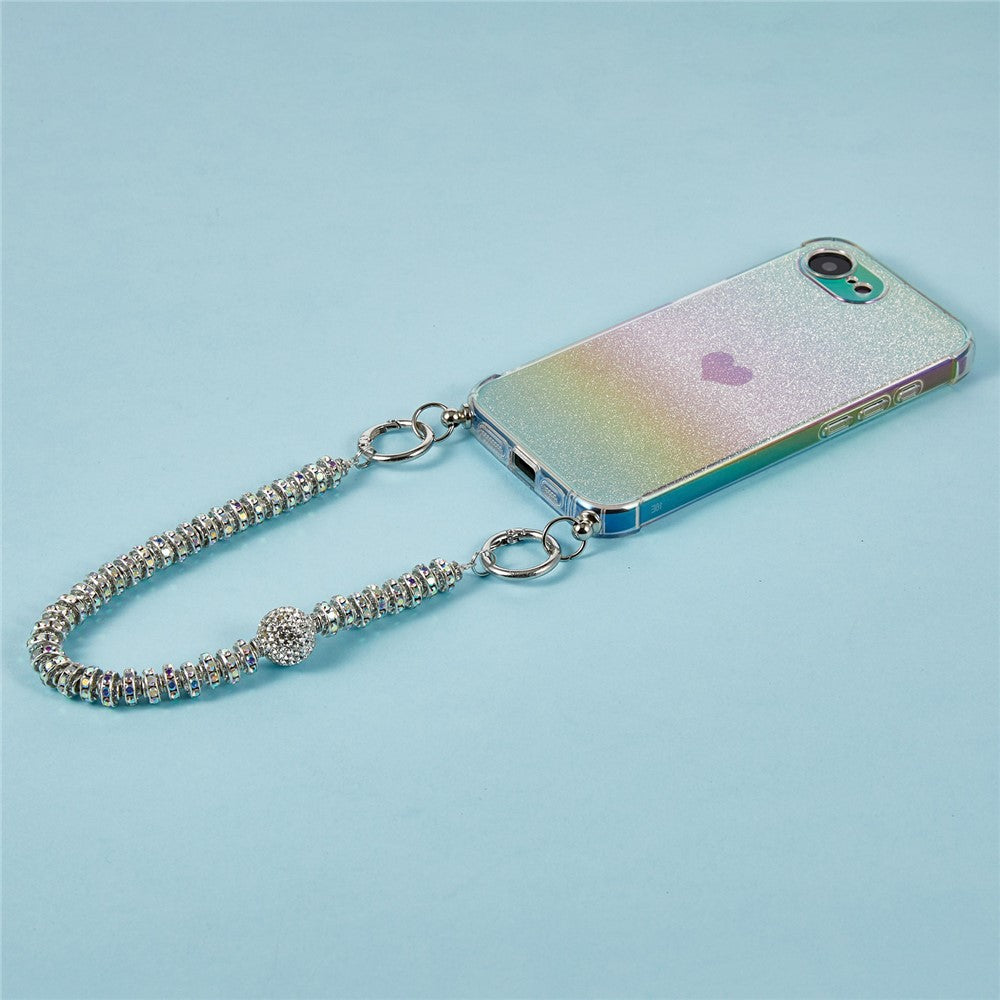 For iPhone 17e / 16e Case Heart Glitter Gradient TPU Phone Back Cover with Rhinestones Strap
