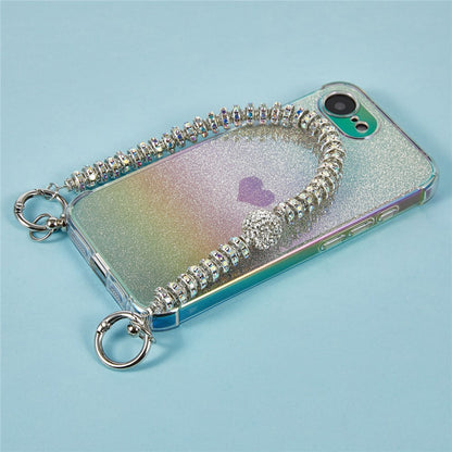 For iPhone 17e / 16e Case Heart Glitter Gradient TPU Phone Back Cover with Rhinestones Strap