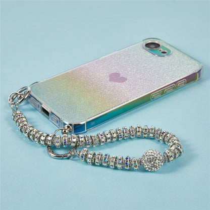 For iPhone 17e / 16e Case Heart Glitter Gradient TPU Phone Back Cover with Rhinestones Strap