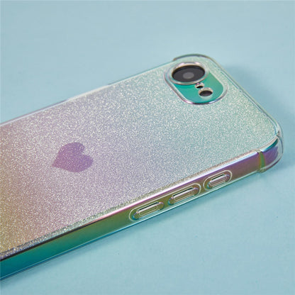 For iPhone 17e / 16e Case Heart Glitter Gradient TPU Phone Back Cover with Rhinestones Strap