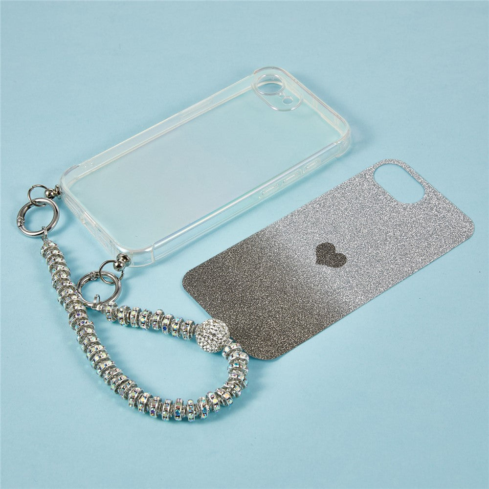 For iPhone 17e / 16e Case Heart Glitter Gradient TPU Phone Back Cover with Rhinestones Strap