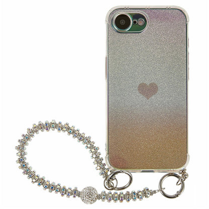 For iPhone 17e / 16e Case Heart Glitter Gradient TPU Phone Back Cover with Rhinestones Strap