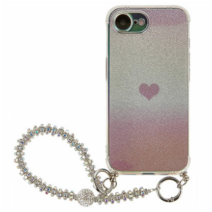 For iPhone 17e / 16e Case Heart Glitter Gradient TPU Phone Back Cover with Rhinestones Strap