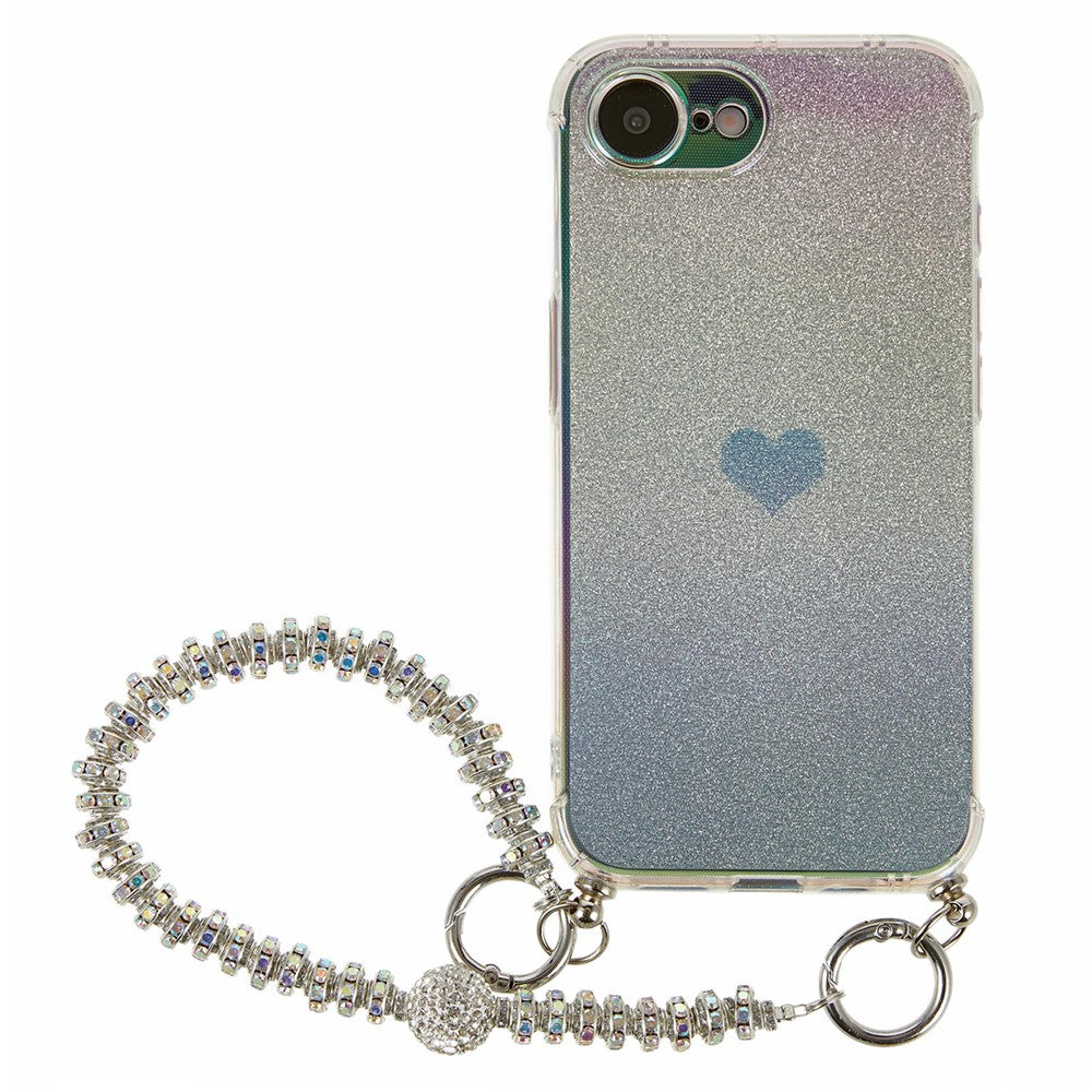 For iPhone 17e / 16e Case Heart Glitter Gradient TPU Phone Back Cover with Rhinestones Strap