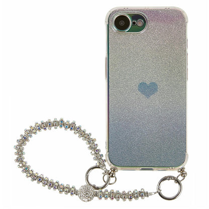 For iPhone 17e / 16e Case Heart Glitter Gradient TPU Phone Back Cover with Rhinestones Strap
