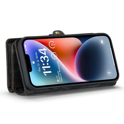 CASEME 008 Series for iPhone 14 PU Leather Zipper Pocket Detachable Magnetic Phone Case Multi-Functional Wallet Stand Cover with Strap