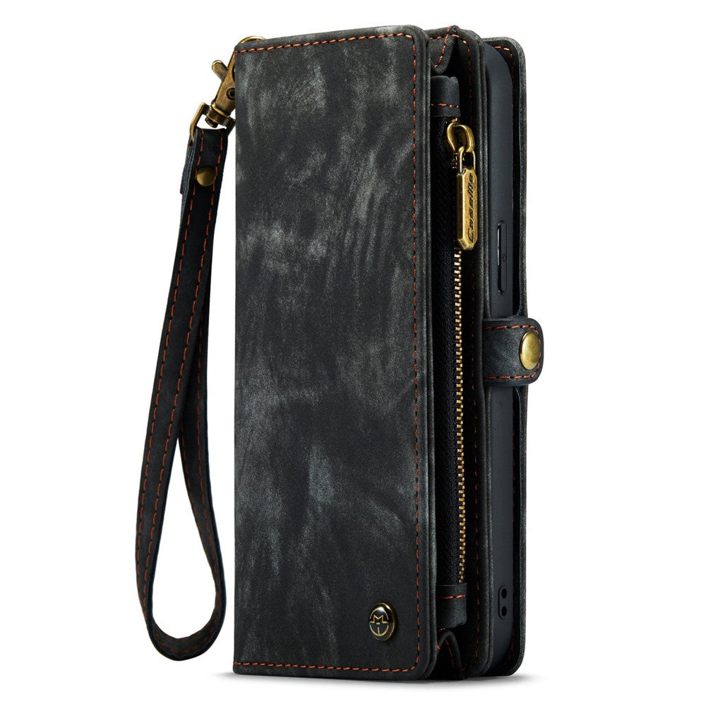 CASEME 008 Series for iPhone 14 Plus PU Leather Detachable Magnetic Handbag Phone Case Multi-Functional Zipper Pocket Wallet Stand Cover with Strap