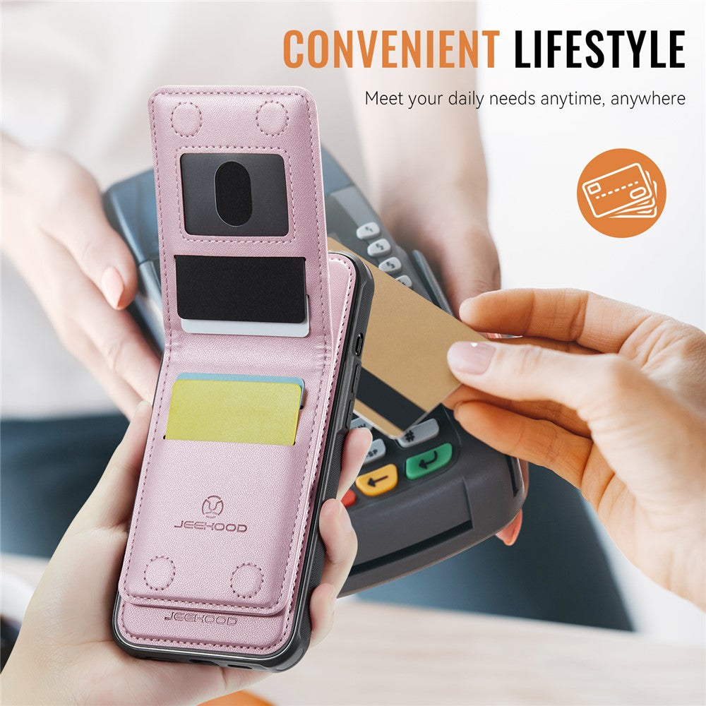 JEEHOOD For iPhone 17e / 16e Leather Back Cover Compatible with MagSafe  J06 Phone Case with Card Bag RFID Blocking