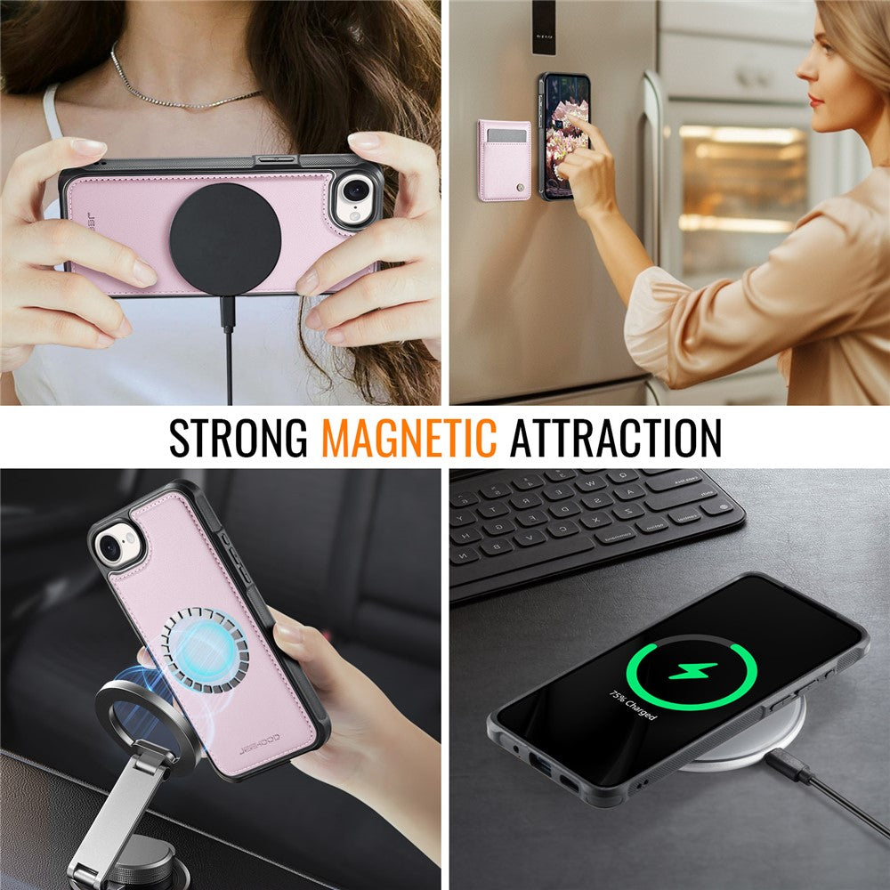 JEEHOOD For iPhone 17e / 16e Leather Back Cover Compatible with MagSafe  J06 Phone Case with Card Bag RFID Blocking