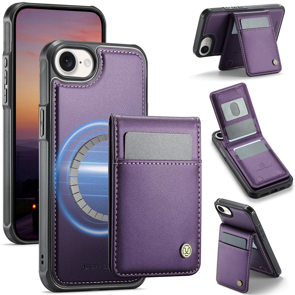 JEEHOOD For iPhone 17e / 16e Leather Back Cover Compatible with MagSafe  J06 Phone Case with Card Bag RFID Blocking
