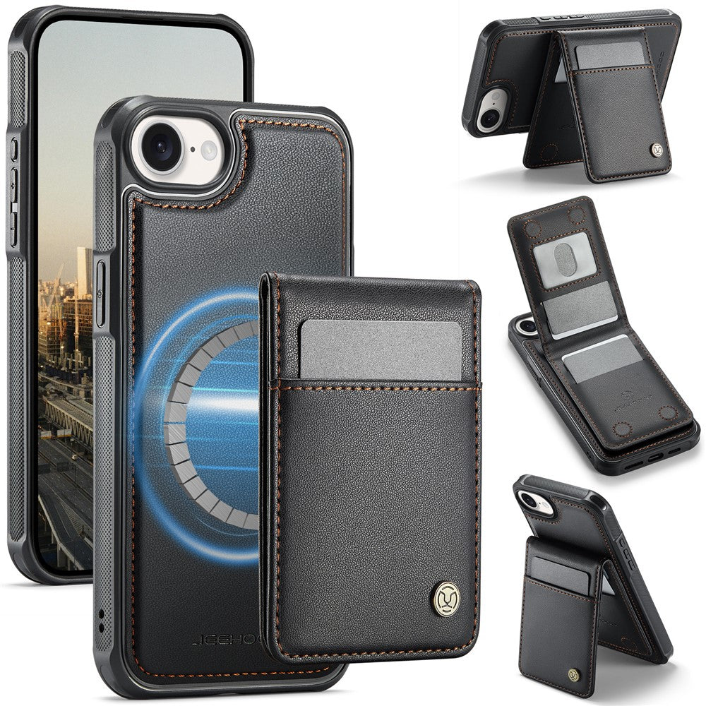 JEEHOOD For iPhone 17e / 16e Leather Back Cover Compatible with MagSafe  J06 Phone Case with Card Bag RFID Blocking