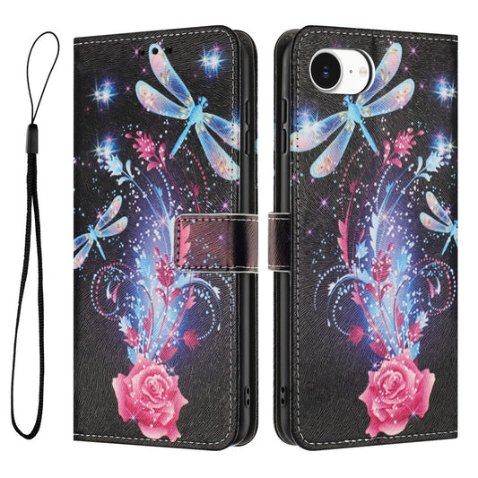 YX-2501 For iPhone 17e / 16e Stand Case Pattern Printing PU Leather Wallet Phone Cover with Lanyard
