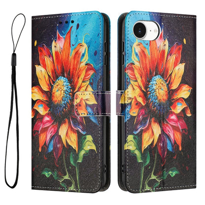 YX-2501 For iPhone 17e / 16e Stand Case Pattern Printing PU Leather Wallet Phone Cover with Lanyard