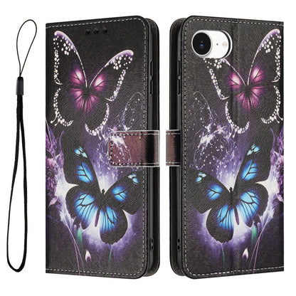 YX-2501 For iPhone 17e / 16e Stand Case Pattern Printing PU Leather Wallet Phone Cover with Lanyard