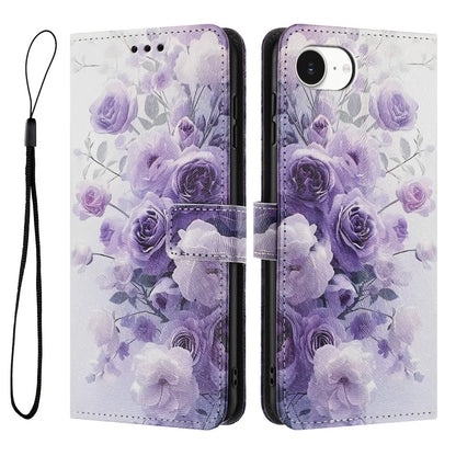 YX-2501 For iPhone 17e / 16e Stand Case Pattern Printing PU Leather Wallet Phone Cover with Lanyard