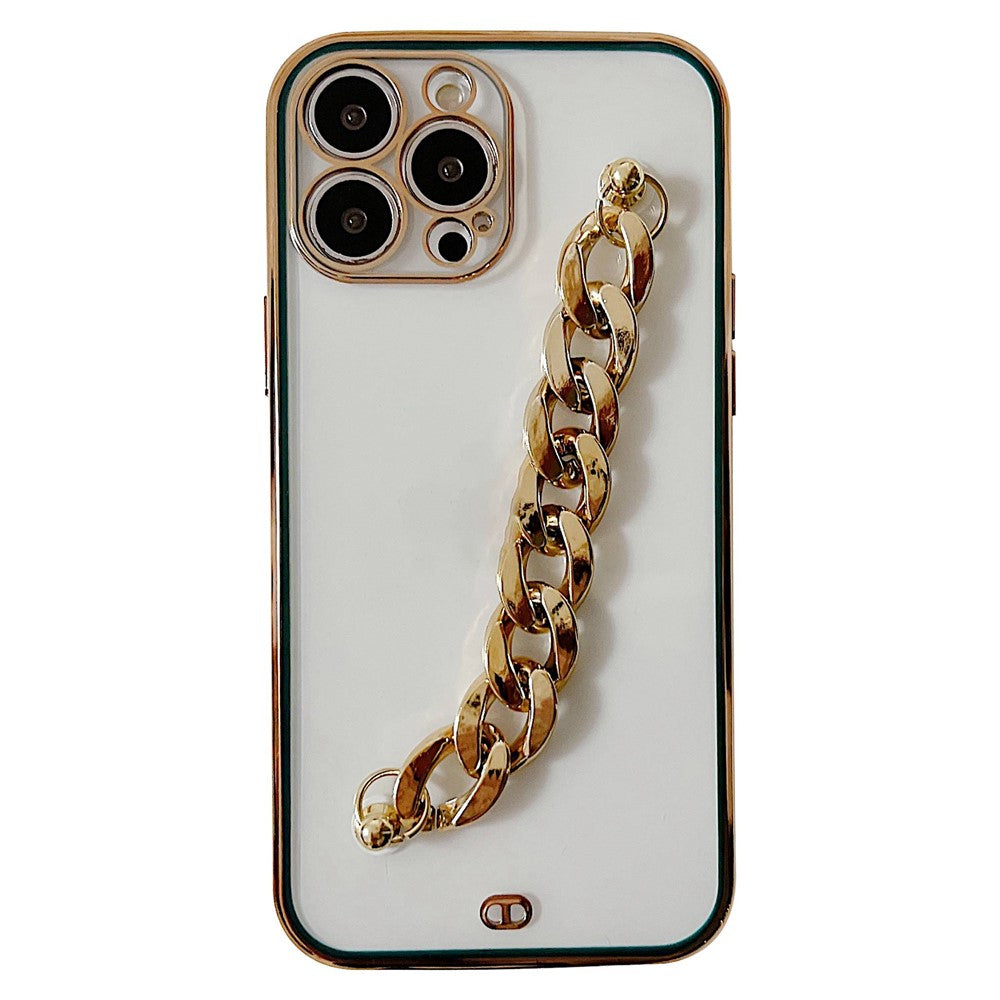 Hand Chain Design Back Case for iPhone 14 Pro Max, Dual Color Electroplating Soft TPU Protective Cover