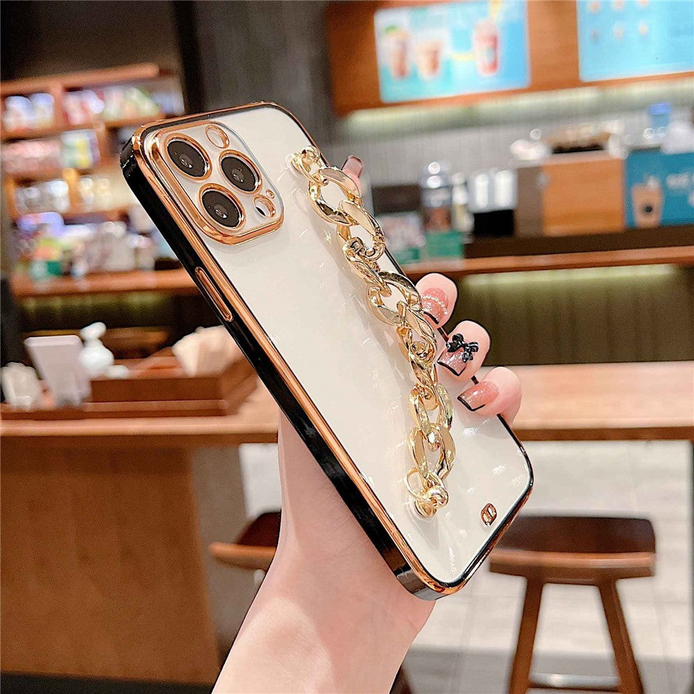 Hand Chain Design Back Case for iPhone 14 Pro Max, Dual Color Electroplating Soft TPU Protective Cover