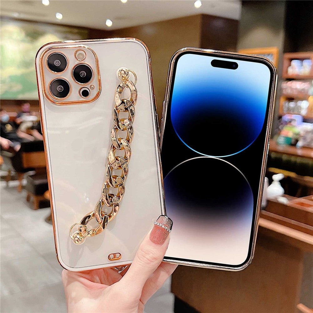 Hand Chain Design Back Case for iPhone 14 Pro Max, Dual Color Electroplating Soft TPU Protective Cover