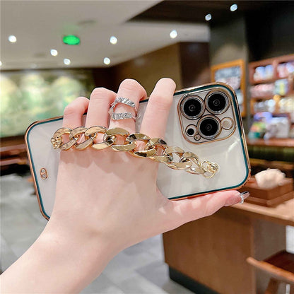 Hand Chain Design Back Case for iPhone 14 Pro Max, Dual Color Electroplating Soft TPU Protective Cover