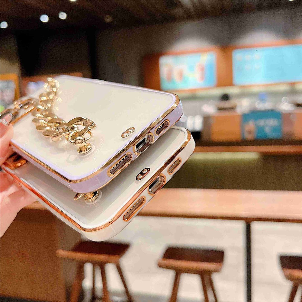 Hand Chain Design Back Case for iPhone 14 Pro Max, Dual Color Electroplating Soft TPU Protective Cover