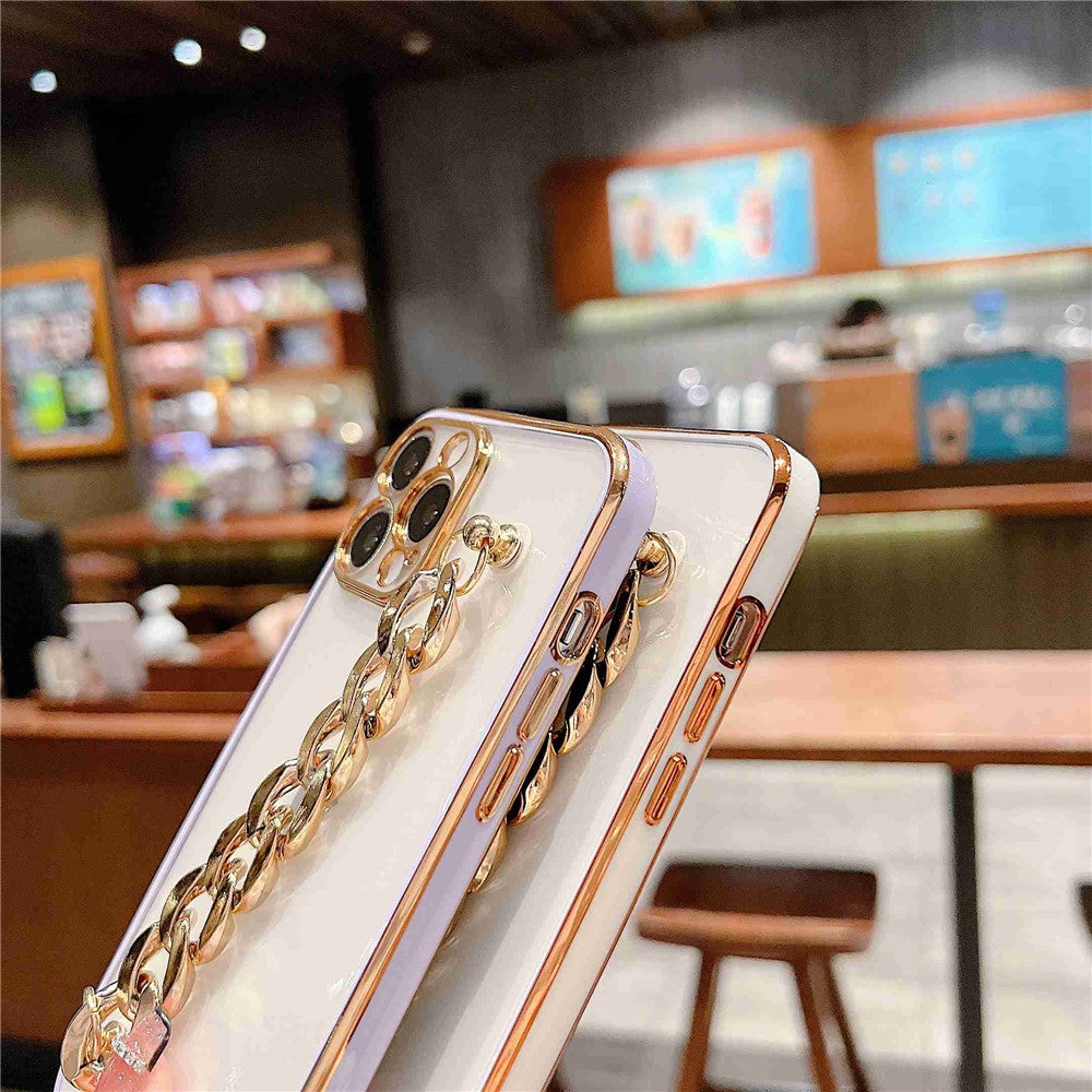 Hand Chain Design Back Case for iPhone 14 Pro Max, Dual Color Electroplating Soft TPU Protective Cover