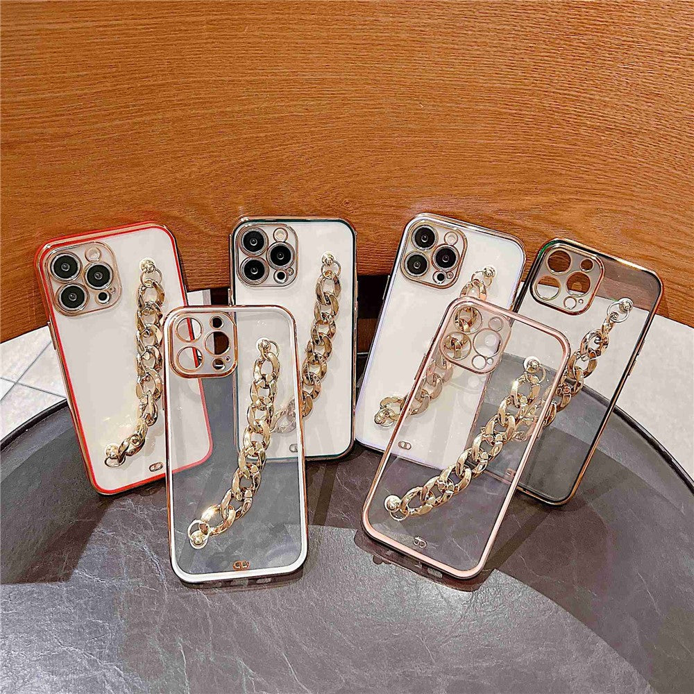 Hand Chain Design Back Case for iPhone 14 Pro Max, Dual Color Electroplating Soft TPU Protective Cover