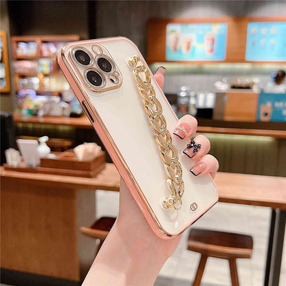Hand Chain Design Back Case for iPhone 14 Pro Max, Dual Color Electroplating Soft TPU Protective Cover