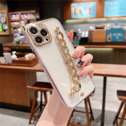 Hand Chain Design Back Case for iPhone 14 Pro Max, Dual Color Electroplating Soft TPU Protective Cover